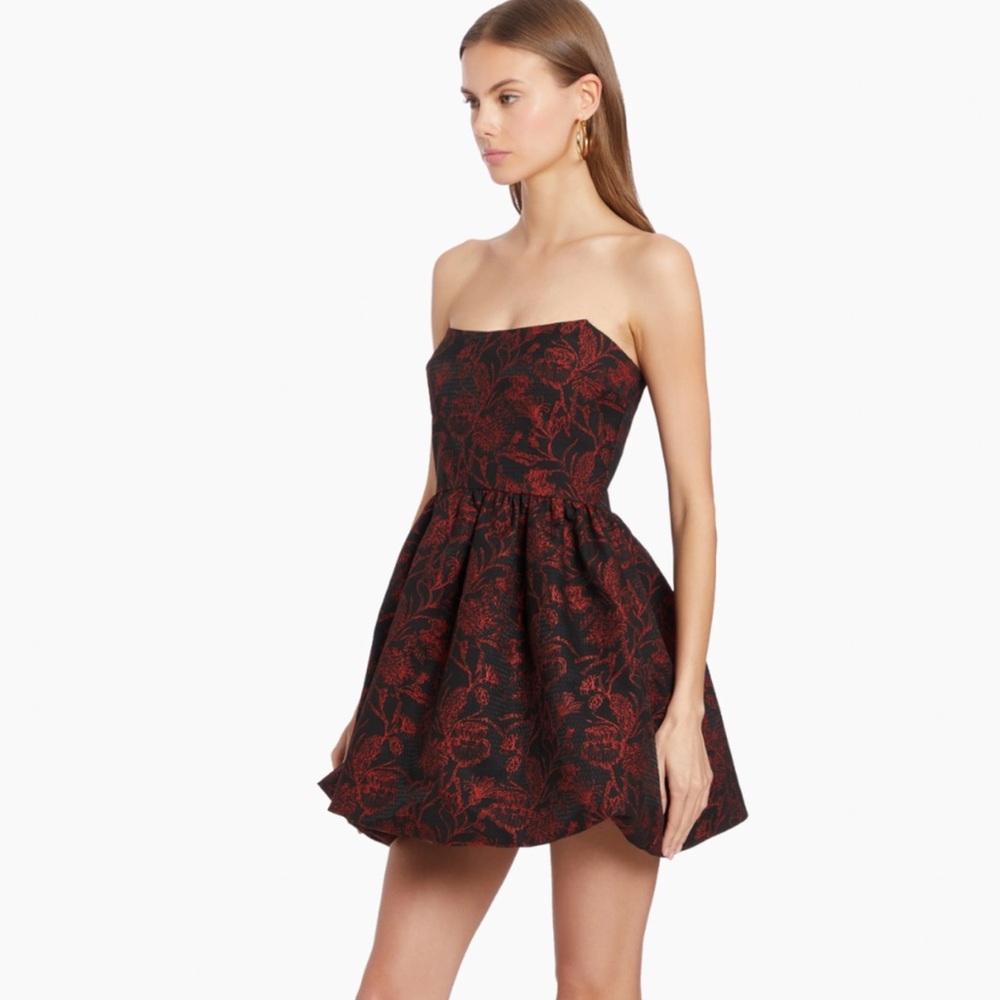 Amanda Uprichard Black and Red Strapless Mini Dress